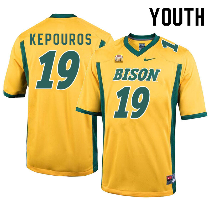 Youth #19 Jimmy Kepouros North Dakota State Bison College Football Jerseys Sale-Yellow - Click Image to Close